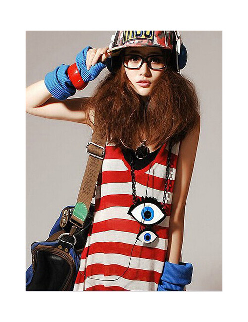 Fashion Multi-color Cartoon Eyes Decorated Long Necklace