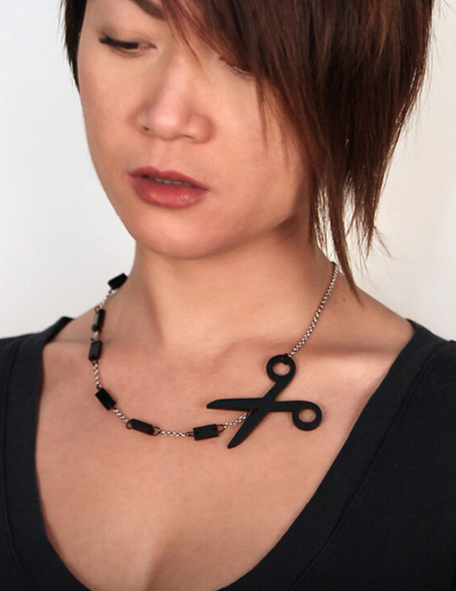 Fashion Black Scissors Pendant Decorated Hip-hop Necklace