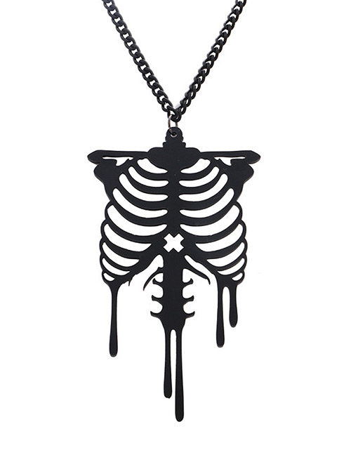 Fashion Black Skeleton Bones Pendant Decorated Necklace