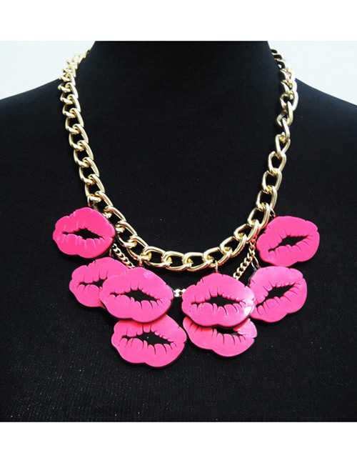 Fashion Plum Red Lips Pendant Decorated Necklace