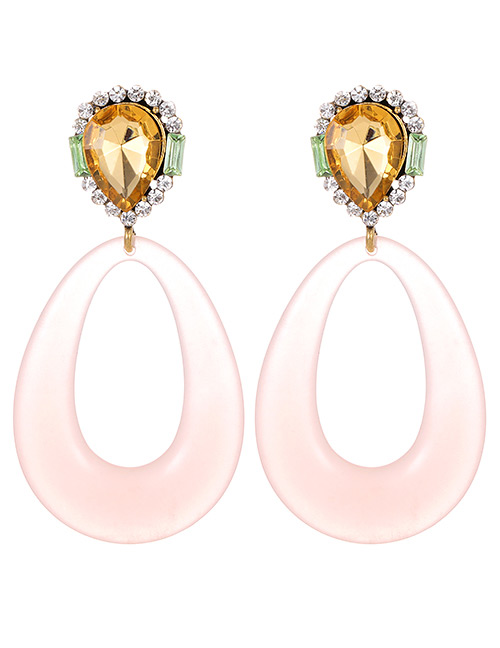 Fashion Light Pink Water Drop Shape Design Hollow Out Earrings