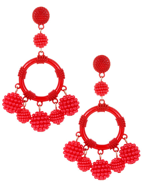 Fashion Red Full Pearls Decorated Round Shape Earrings