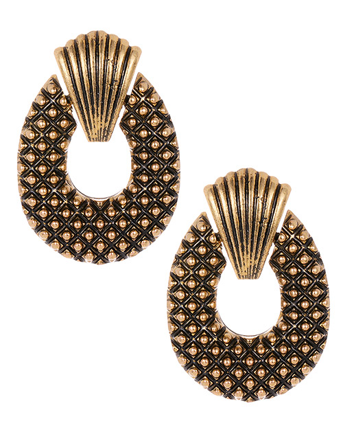Fashion Antique Bronze Hollow Out Design Oval Shape Earrings