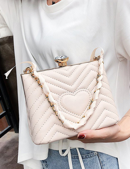 Lovely Beige Heart Pattern Decorated Pure Color Bag