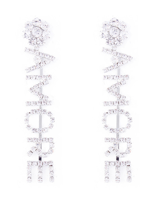 Elegant Silver Color Letter Shape Decorated Long Earrings