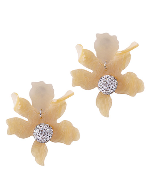 Elegant Light Yellow Flower&ball Decorated Earrings