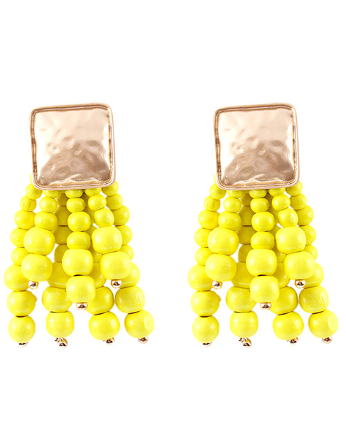 Elegant Yellow Beads Decorated Geometric Shape Earrings
