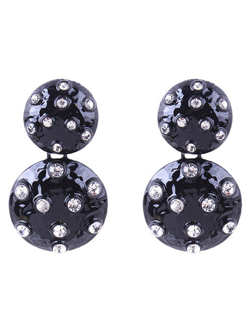 Elegant Black Double Round Shape Design Long Earrings