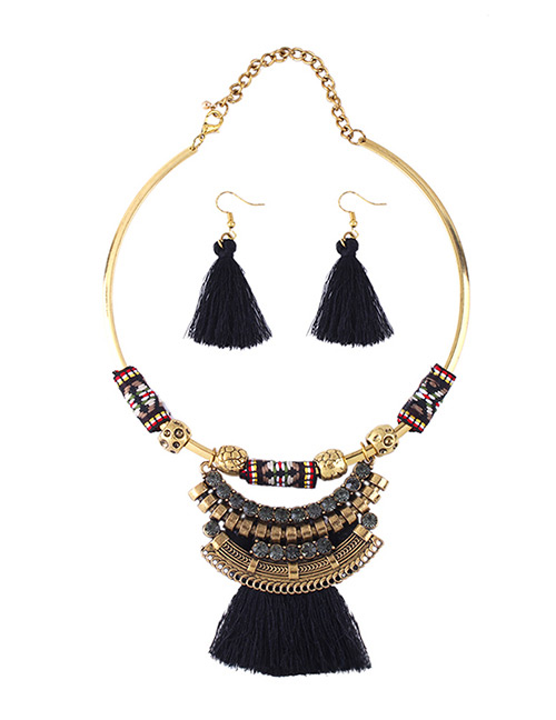 Elegant Black Diamond&tassel Decorated Jewelry Sets