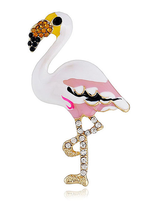 Elegant White Flamingo Shape Decorated Brooch
