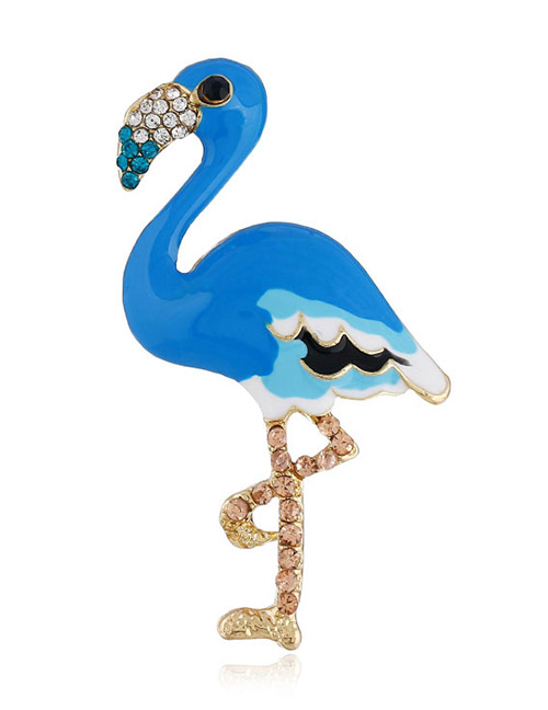 Elegant Blue Flamingo Shape Decorated Brooch