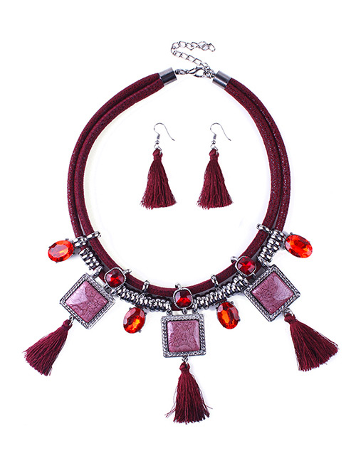 Elegant Dark Red Tassel&diamond Decorated Jewelry Sets