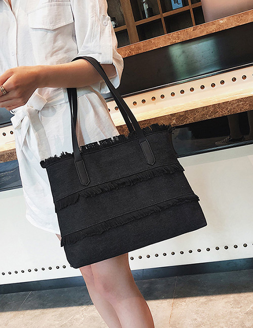 Fashion Black Tassel Decorated Large Capacity Bag