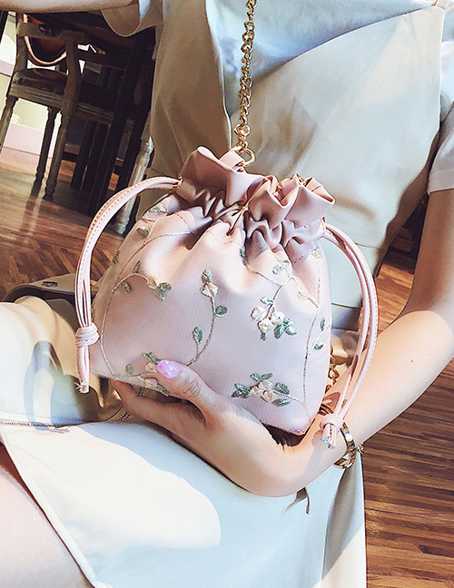 Fashion Pink Flowers Decorated Bucket Shape Shoulder Bag