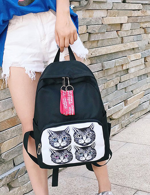 Fashion Black Cat Pattern Decorated Backpack