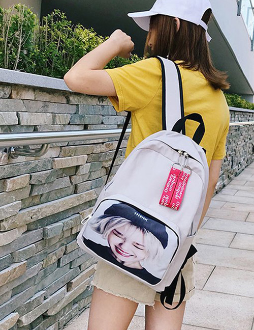 Fashion Beige Portrait Pattern Decorated Backpack