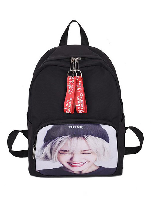 Fashion Black Portrait Pattern Decorated Backpack