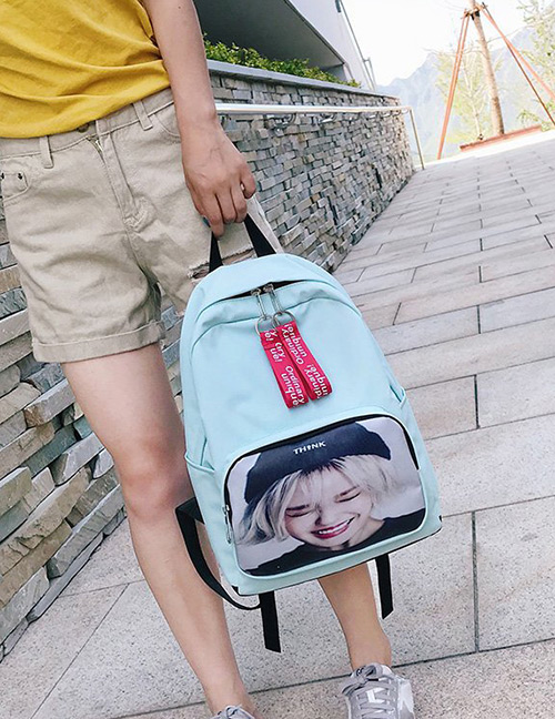 Fashion Light Blue Portrait Pattern Decorated Backpack