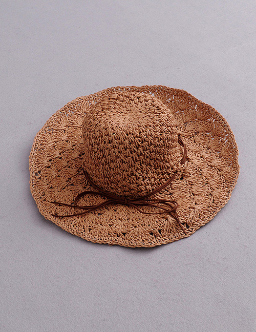 Fashion Brown Hollow Out Design Pure Color Hat