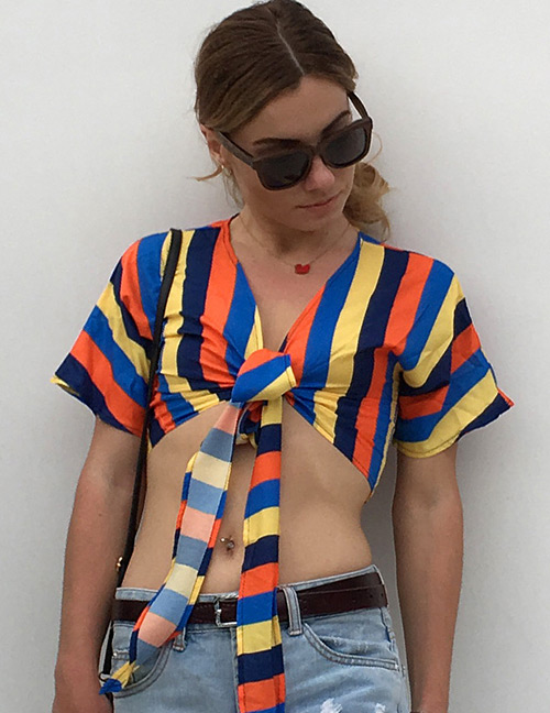 Fashion Multi-color Stripe Pattern Decorated Blouse
