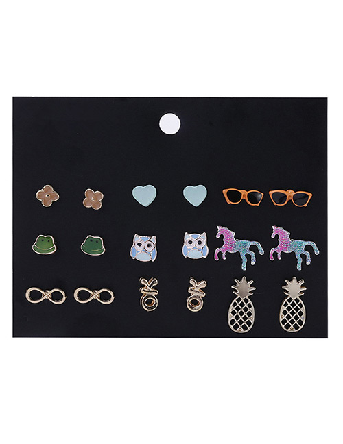 Fashion Multi-color Unicorn Shape Decorated Earrings Sets(9 Pairs)