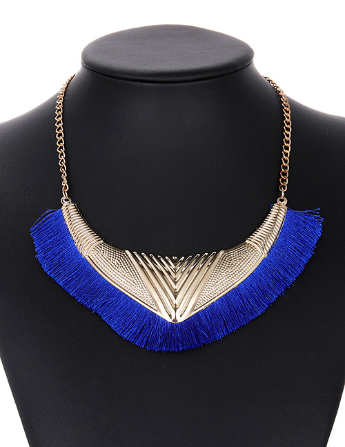 Fashion Sapphire Blue Tassel Decorated Necklace