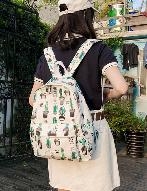 Fashion White Cactus Pattern Decorated Backpack