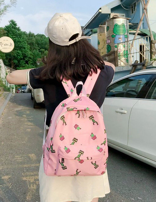Fashion Pink Cactus Pattern Decorated Backpack
