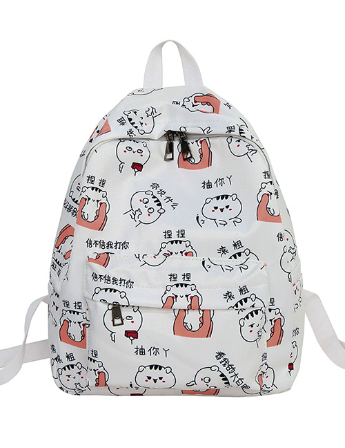 Fashion White Cat&letter Pattern Decorated Backpack