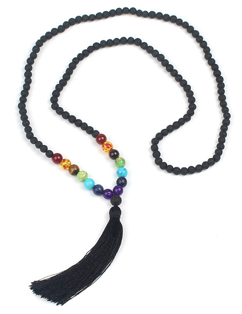Vintage Black Tassel Decorated Necklace (6mm )