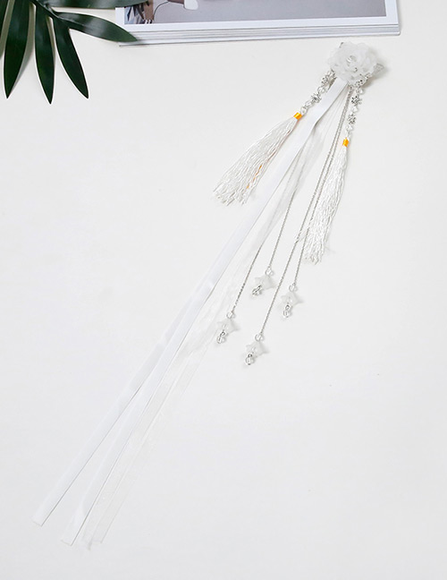 Simple White Flower Shape Decorated Tassel Hair Clip
