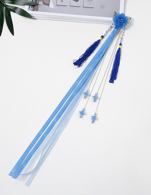 Simple Sapphire Blue Flower Shape Decorated Tassel Hair Clip