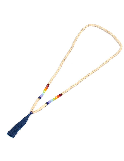 Fashion Navy Tassel&bead Decorated Necklace