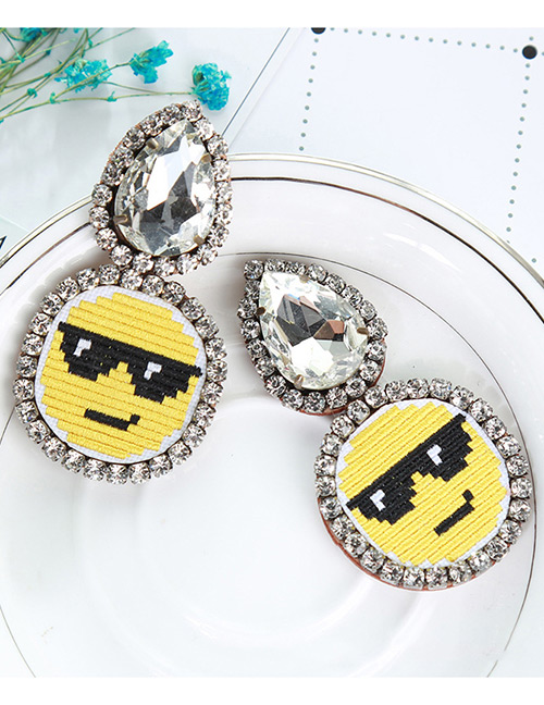 Fashion Yellow+black Face Pattern Decorated Earrings