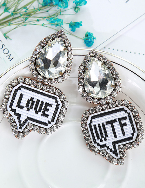 Fashion White+black Letter Pattern Decorated Earrings