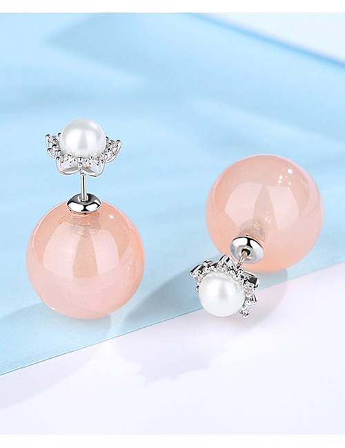 Simple Silver Color+pink Diamond Decorated Earrings