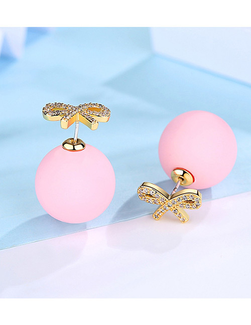 Fashion Pink+gold Color Bowknot Shape Decorated Earrings