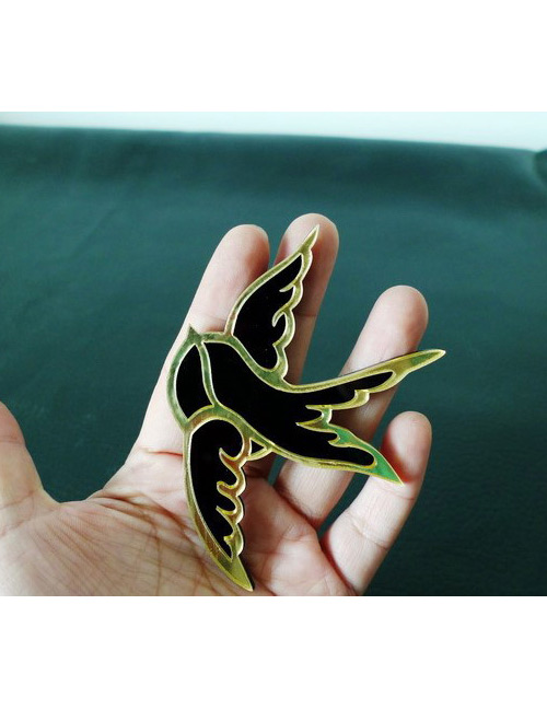 Fashion Black+gold Color Bird Shape Decorated Brooch