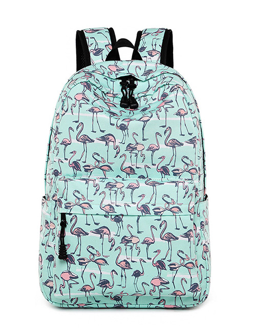 Fashion Light Green Flamingo Pattern Decorated Backpack