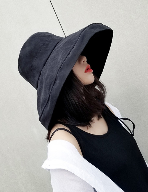 Fashion Black Pure Color Decorated Fisherman Hat