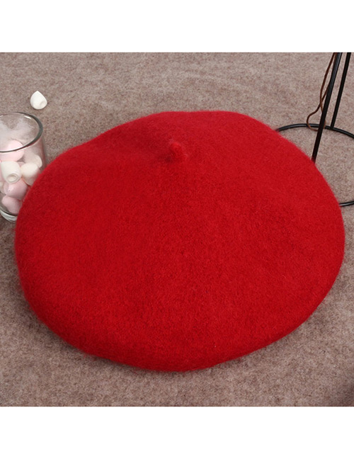 Fashion Red Round Shape Design Pure Color Hat