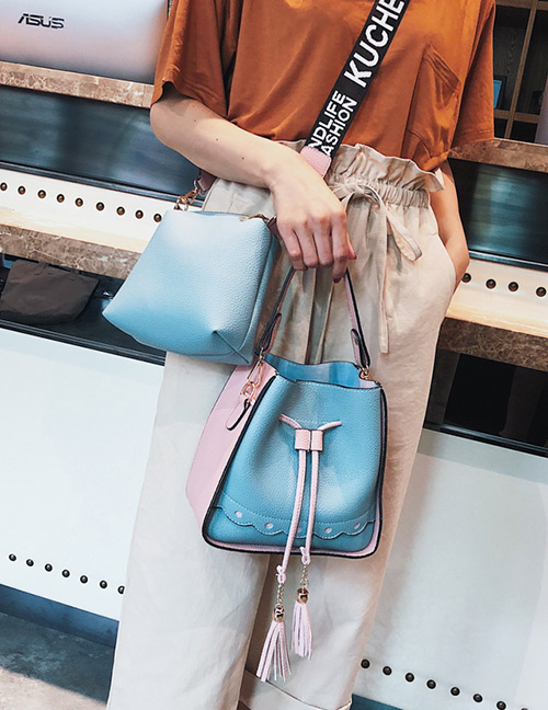 Elegant Blue Tassel Decorated Square Shape Bag(2pcs)