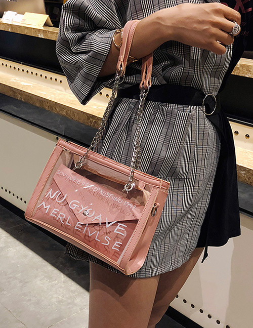 Fashion Pink Square Shape Design Transparent Bag