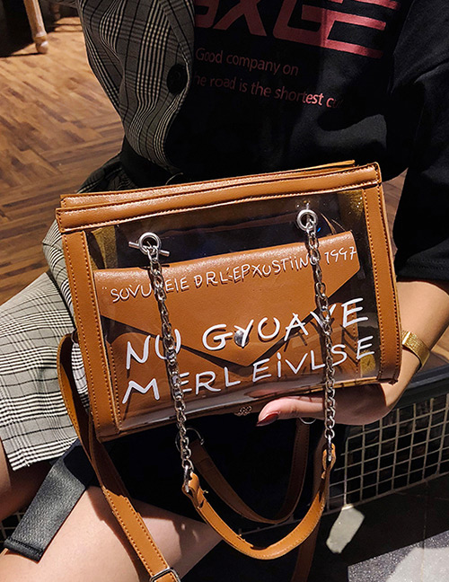 Fashion Brown Square Shape Design Transparent Bag
