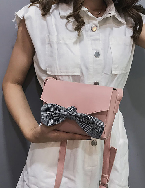 Elegant Pink Bowknot Decorated Pure Color Shoulder Bag