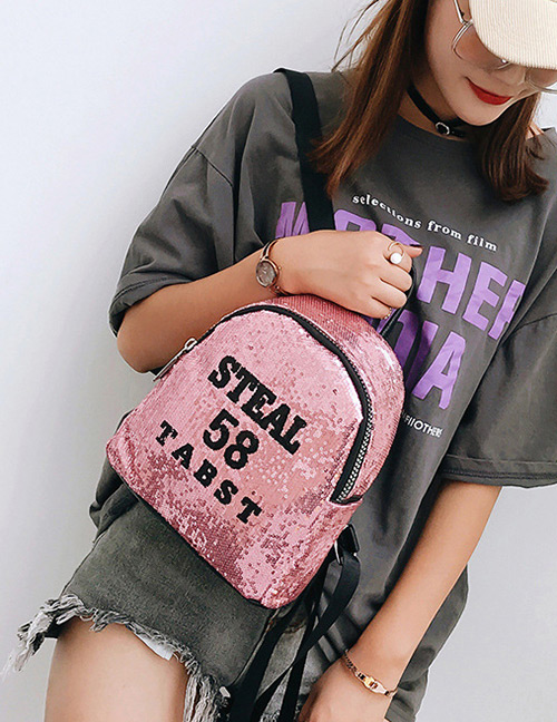 Trendy Pink Sequins&letter Pattern Decorated Backpack