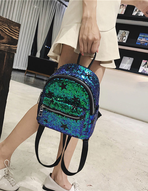 Trendy Green Sequins Decorated Pure Color Backpack