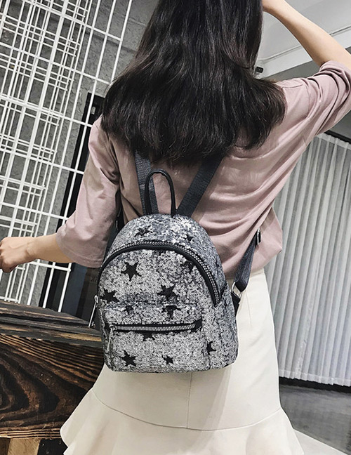 Trendy Silver Color Star Shape Pattern Decorated Backpack