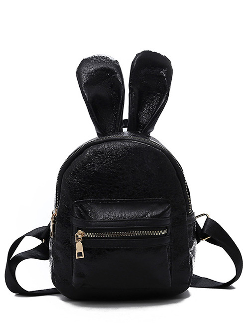 Trendy Black Ears Shape Design Pure Color Backpack(small)
