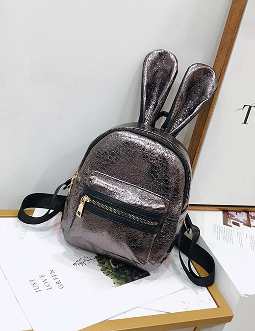 Trendy Gun Black Pure Color Decorated Ears Shape Backpack(large)